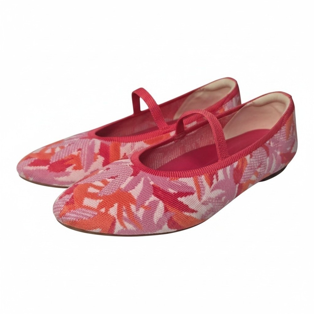 VIVAIA Tamia Mary Jane Flats Tropical Print Pink Coral Almond Toe‎ Knit Size 9